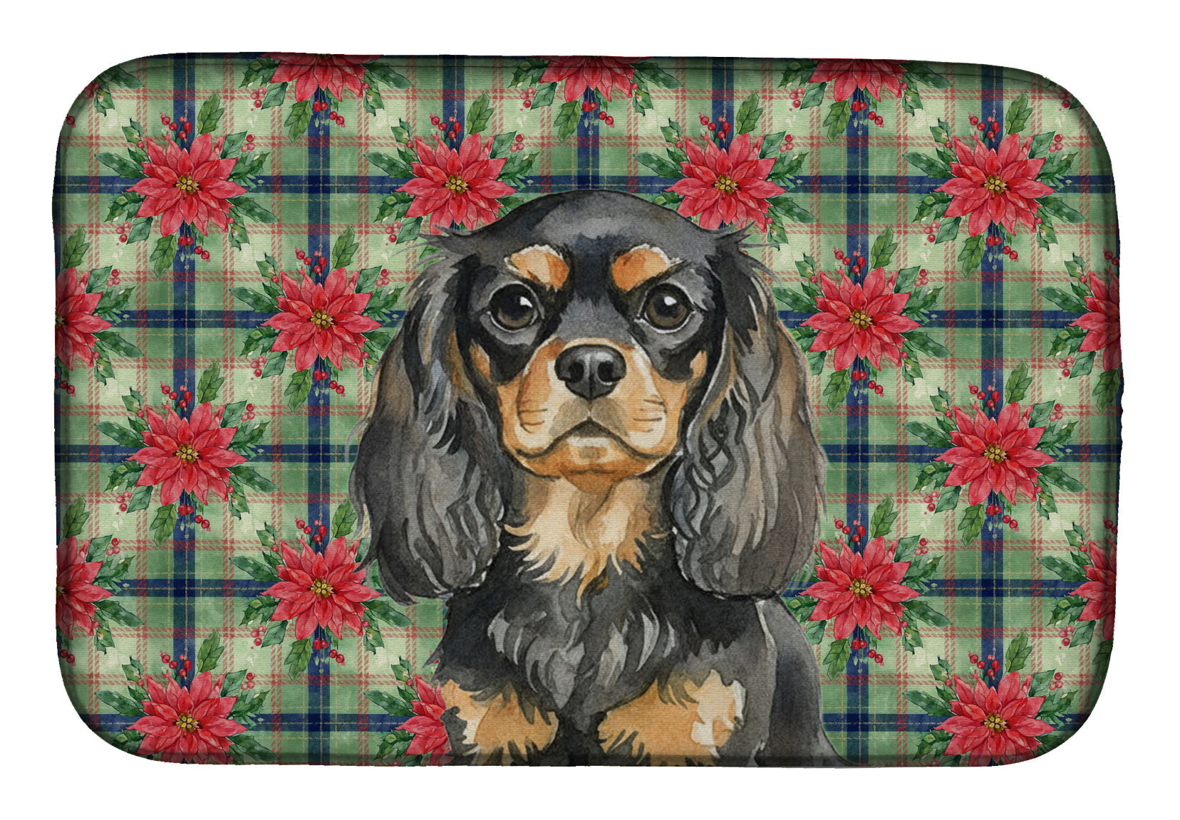 Black and Tan English Toy Spaniel Christmas PoinsettIas Dish Drying Mat Absorbent Dish Drying Mat Pad for Kitchen Counter Dish Drainer Mat for Countertop, 14 x 21", Multicolor