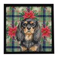 Black and Tan English Toy Spaniel Christmas PoinsettIas Framed Metal Print Bathroom, Kitchen, Office, Home Decor Wall Art Ready to Hang, Square, 8X8