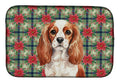 Blenheim English Toy Spaniel Christmas PoinsettIas Dish Drying Mat Absorbent Dish Drying Mat Pad for Kitchen Counter Dish Drainer Mat for Countertop, 14 x 21", Multicolor