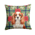 Blenheim English Toy Spaniel Christmas PoinsettIas Decorative Throw Pillow 14x14 Indoor Outdoor Accent Cushion, Fabric Cover with Insert for Sofa, Bed, Porch & Living Room
