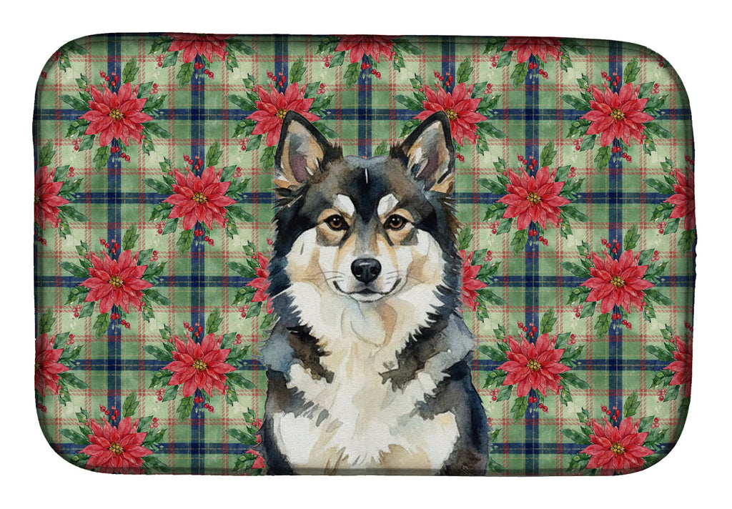 Finnish Lapphund Christmas PoinsettIas Dish Drying Mat Absorbent Dish Drying Mat Pad for Kitchen Counter Dish Drainer Mat for Countertop, 14 x 21", Multicolor