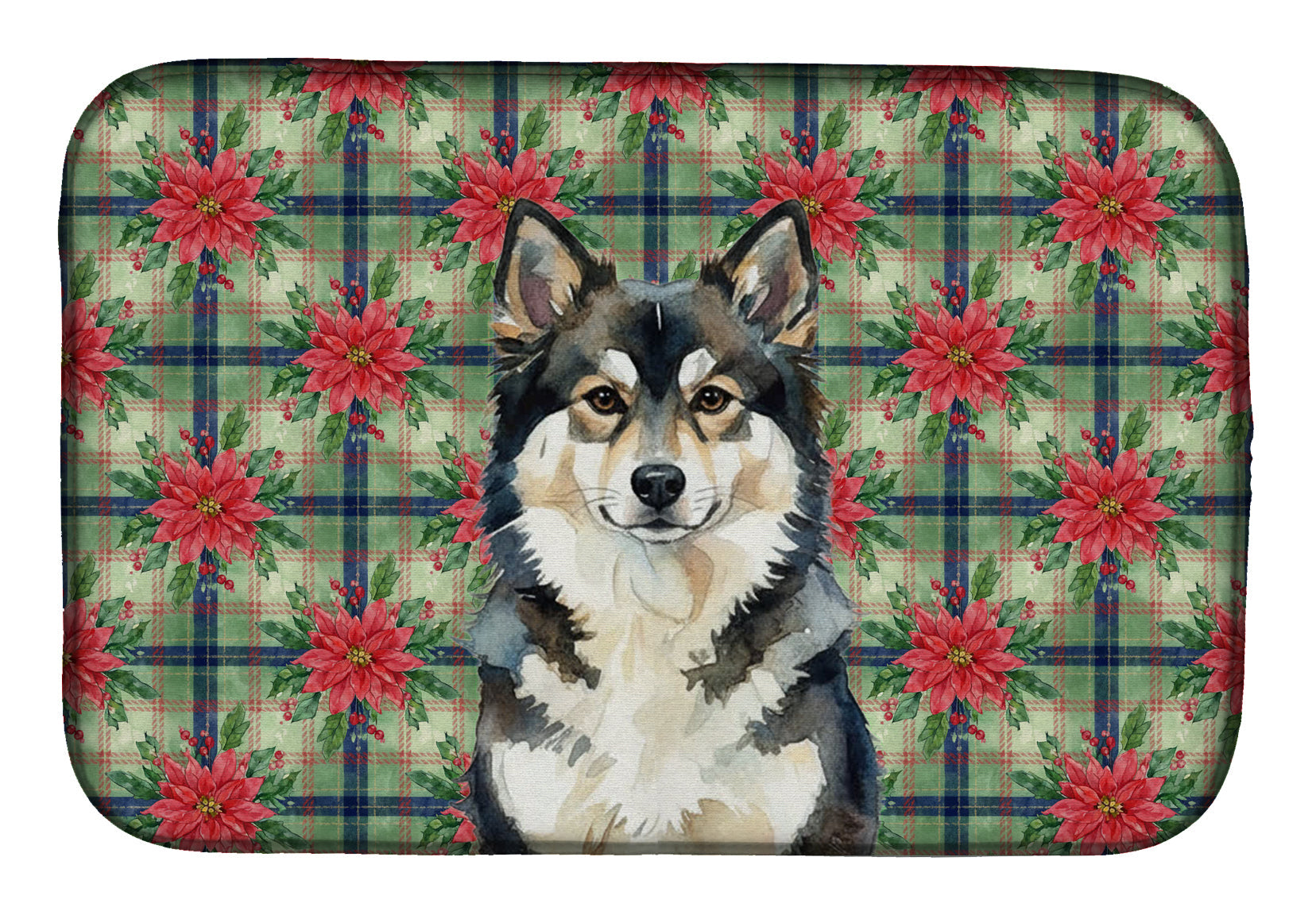 Finnish Lapphund Christmas PoinsettIas Dish Drying Mat Absorbent Dish Drying Mat Pad for Kitchen Counter Dish Drainer Mat for Countertop, 14 x 21", Multicolor