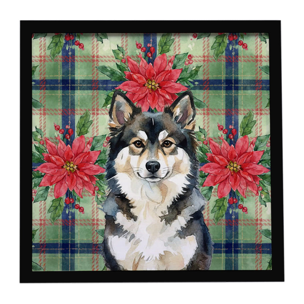 Finnish Lapphund Christmas PoinsettIas Framed Metal Print Bathroom, Kitchen, Office, Home Decor Wall Art Ready to Hang, Square, 8X8