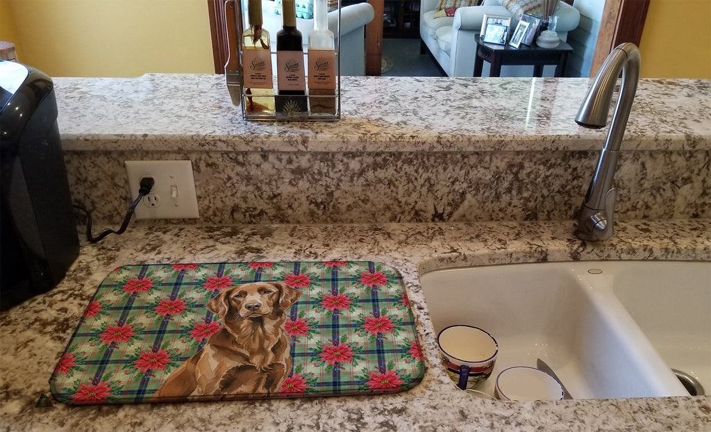 Liver Flat-Coated Retriever Christmas PoinsettIas Dish Drying Mat Absorbent Dish Drying Mat Pad for Kitchen Counter Dish Drainer Mat for Countertop, 14 x 21", Multicolor