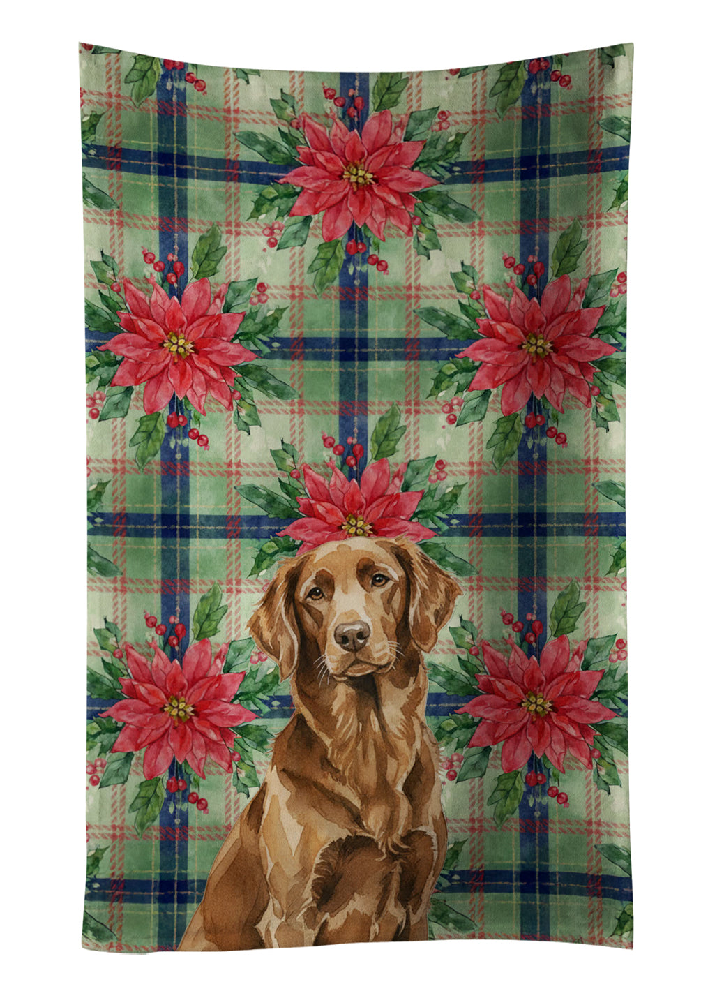 Liver Flat-Coated Retriever Christmas PoinsettIas Kitchen Towel Velour Plush Front and Cotton Loop Back Machine Washable