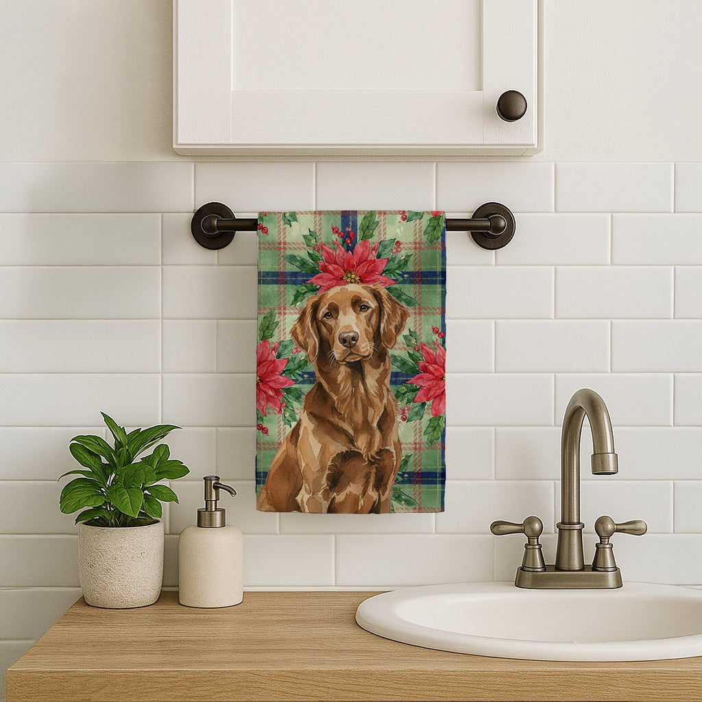 Liver Flat-Coated Retriever Christmas PoinsettIas Kitchen Towel Velour Plush Front and Cotton Loop Back Machine Washable