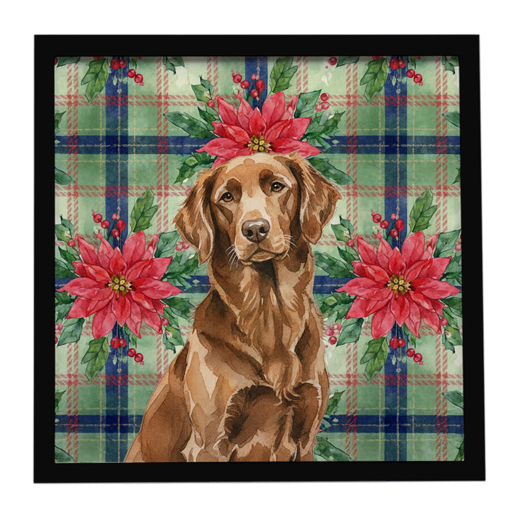Liver Flat-Coated Retriever Christmas PoinsettIas Framed Metal Print Bathroom, Kitchen, Office, Home Decor Wall Art Ready to Hang, Square, 8X8