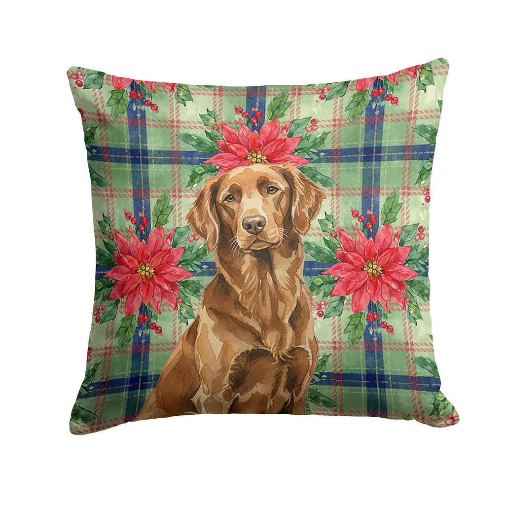 Liver Flat-Coated Retriever Christmas PoinsettIas Decorative Throw Pillow 18x18 Indoor Outdoor Accent Cushion, Fabric Cover with Insert for Sofa, Bed, Porch & Living Room