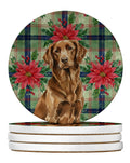 Liver Flat-Coated Retriever Christmas PoinsettIas Large Sandstone Coasters Pack of 4 Absorbent Round Coasters Decor Gifts for Men or Women, 4 in, Multicolor