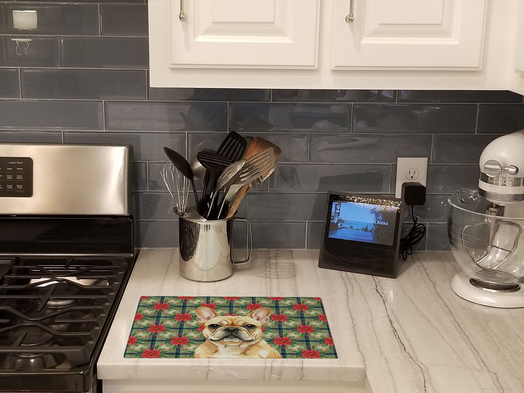 Fawn French Bulldog Christmas PoinsettIas Cutting Board Tempered Glass Kitchen Cutting Surface, Heat Resistant Chopping, Non-Slip Feet, Food Prep & Serving