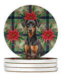 German Pinscher Christmas PoinsettIas Large Sandstone Coasters Pack of 4 Absorbent Round Coasters Decor Gifts for Men or Women, 4 in, Multicolor