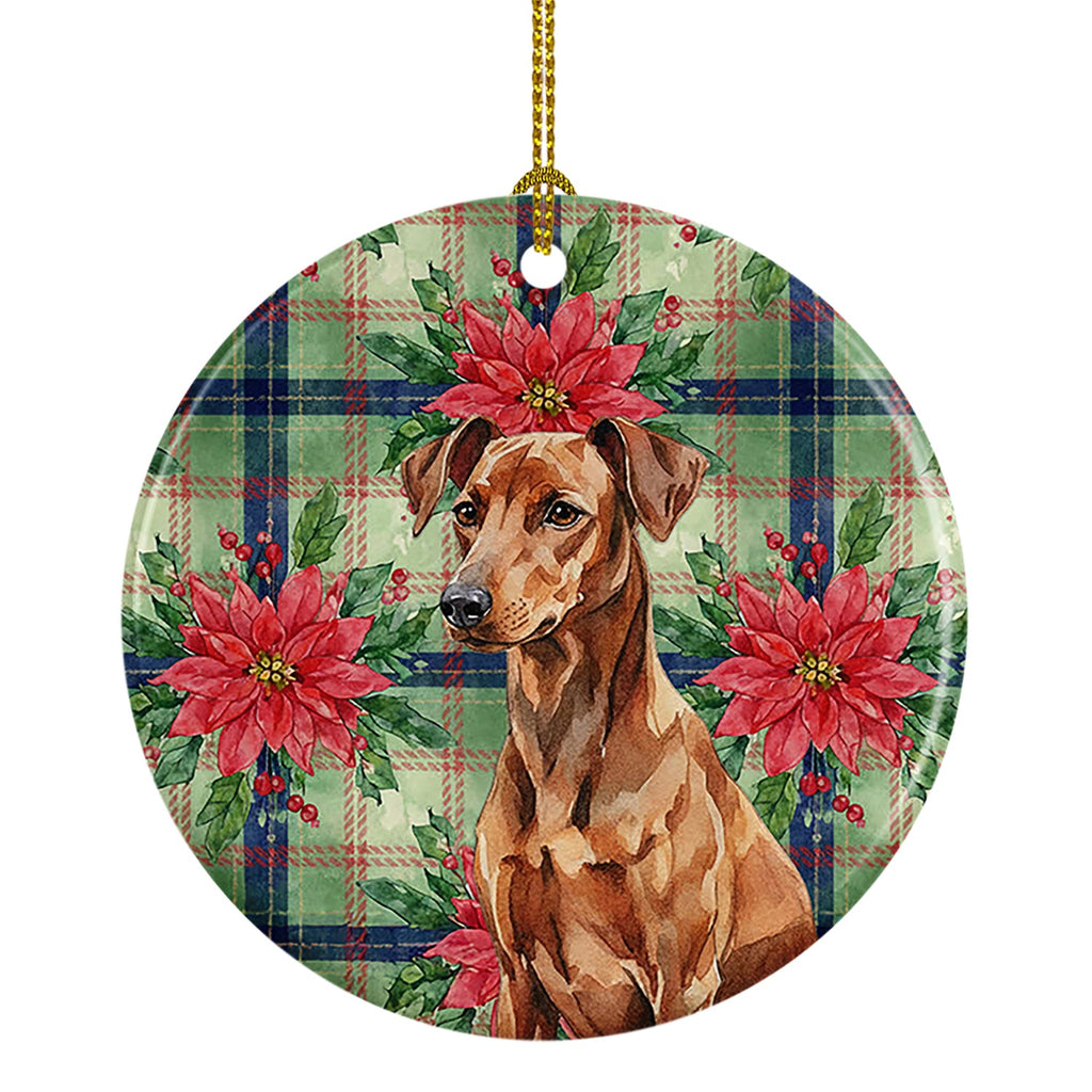 Red German Pinscher Christmas PoinsettIas Ceramic Ornament Christmas Tree Hanging Decorations for Home Christmas Holiday, Party, Gift, 3 in, Multicolor