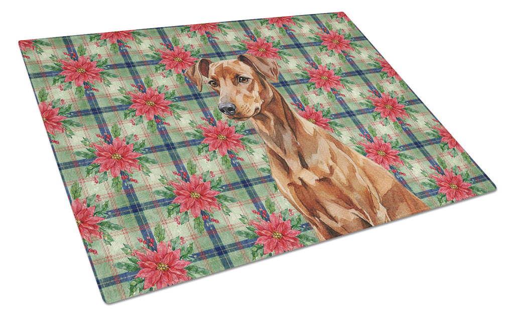 Red German Pinscher Christmas PoinsettIas Cutting Board Tempered Glass Kitchen Cutting Surface, Heat Resistant Chopping, Non-Slip Feet, Food Prep & Serving