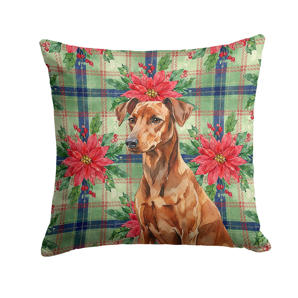 Red German Pinscher Christmas PoinsettIas Decorative Throw Pillow 14x14 Indoor Outdoor Accent Cushion, Fabric Cover with Insert for Sofa, Bed, Porch & Living Room