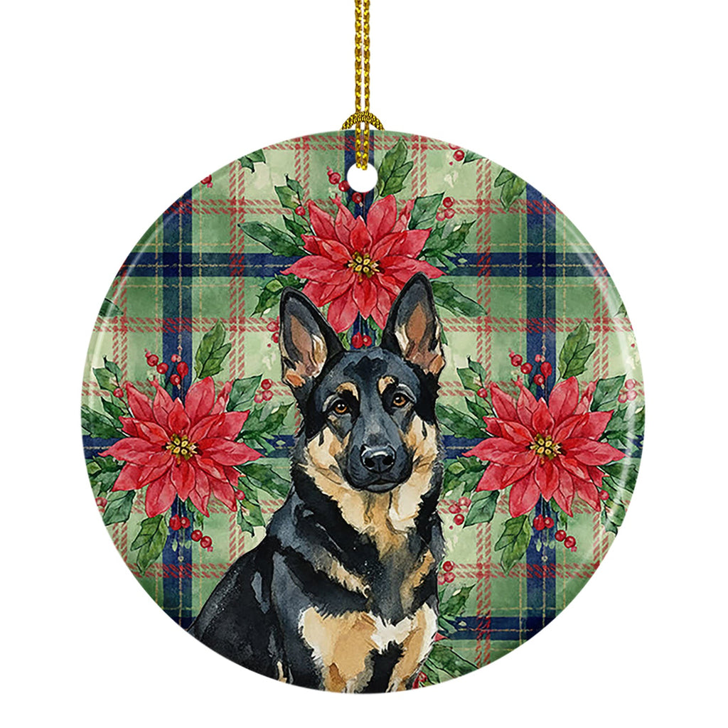Black and Tan German Shepherd Christmas PoinsettIas Ceramic Ornament Christmas Tree Hanging Decorations for Home Christmas Holiday, Party, Gift, 3 in, Multicolor