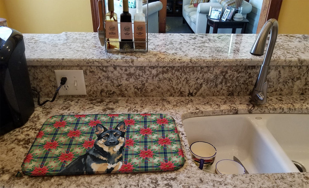 Black and Tan German Shepherd Christmas PoinsettIas Dish Drying Mat Absorbent Dish Drying Mat Pad for Kitchen Counter Dish Drainer Mat for Countertop, 14 x 21", Multicolor