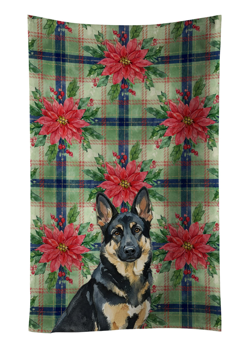 Black and Tan German Shepherd Christmas PoinsettIas Kitchen Towel Velour Plush Front and Cotton Loop Back Machine Washable