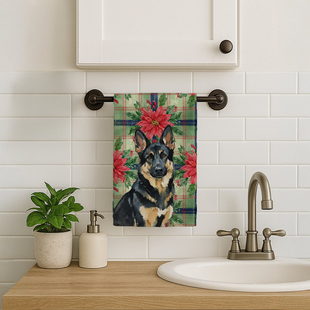 Black and Tan German Shepherd Christmas PoinsettIas Kitchen Towel Velour Plush Front and Cotton Loop Back Machine Washable