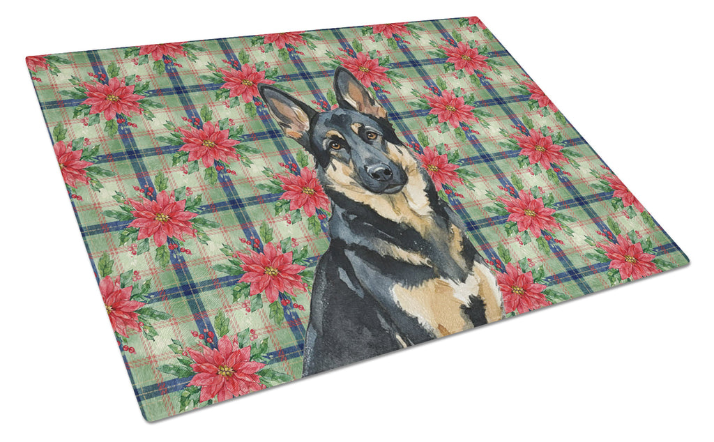 Black and Tan German Shepherd Christmas PoinsettIas Cutting Board Tempered Glass Kitchen Cutting Surface, Heat Resistant Chopping, Non-Slip Feet, Food Prep & Serving