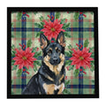 Black and Tan German Shepherd Christmas PoinsettIas Framed Metal Print Bathroom, Kitchen, Office, Home Decor Wall Art Ready to Hang, Square, 8X8
