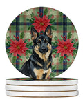 Black and Tan German Shepherd Christmas PoinsettIas Large Sandstone Coasters Pack of 4 Absorbent Round Coasters Decor Gifts for Men or Women, 4 in, Multicolor
