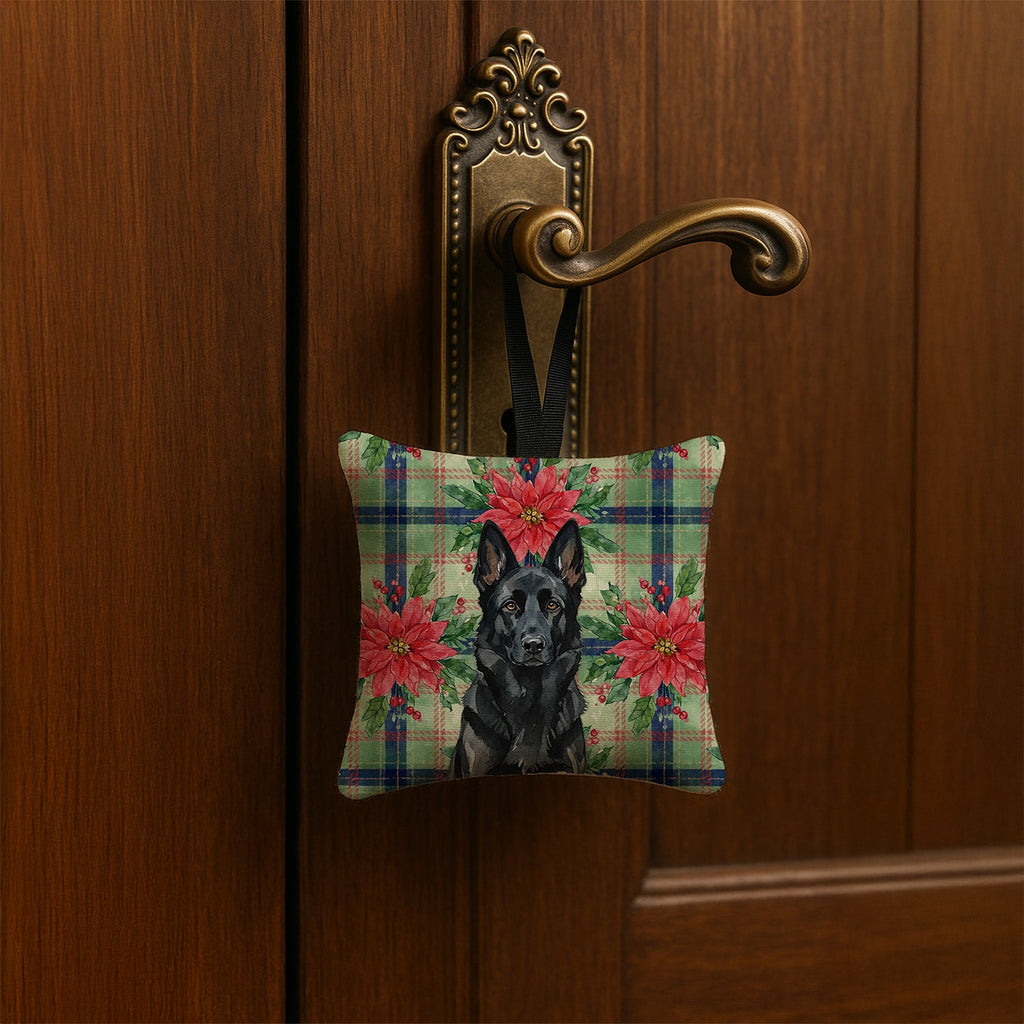 Black German Shepherd Christmas PoinsettIas Hanging Square Fabric Ornament 3.5 � 3.5 Decorative Door-Knob & Tree Hanger, Soft Fabric