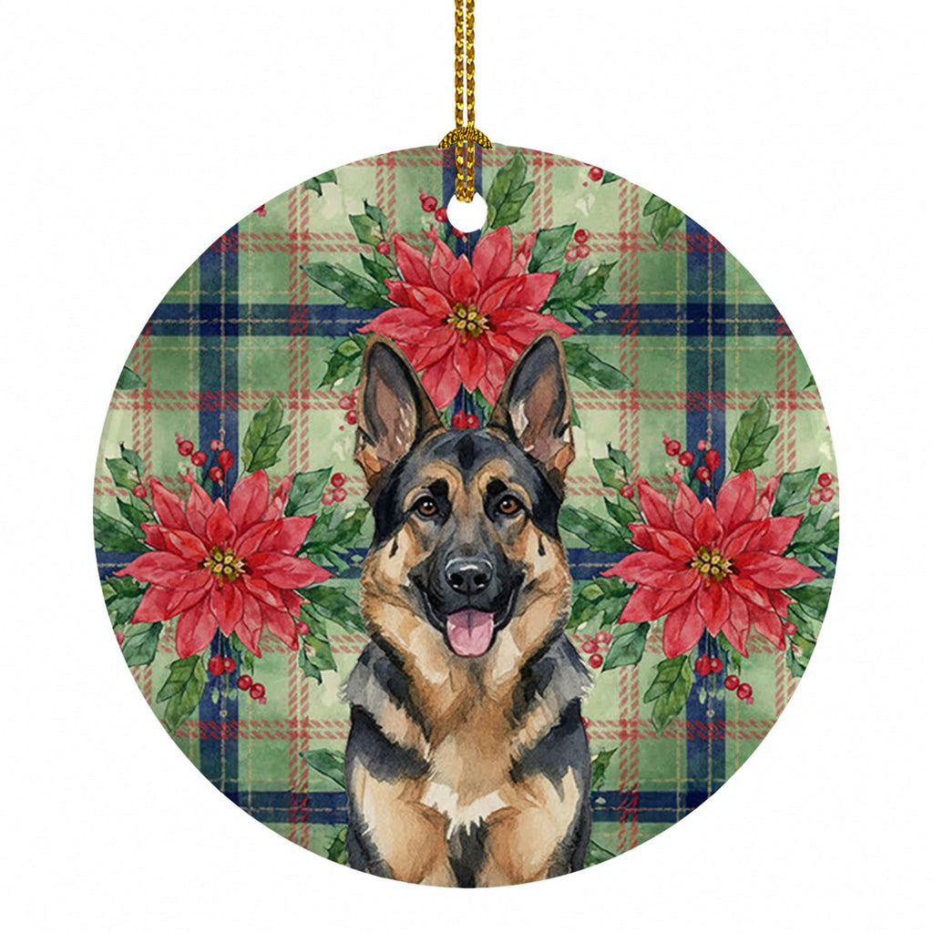German Shepherd Christmas PoinsettIas Ceramic Ornament Christmas Tree Hanging Decorations for Home Christmas Holiday, Party, Gift, 3 in, Multicolor