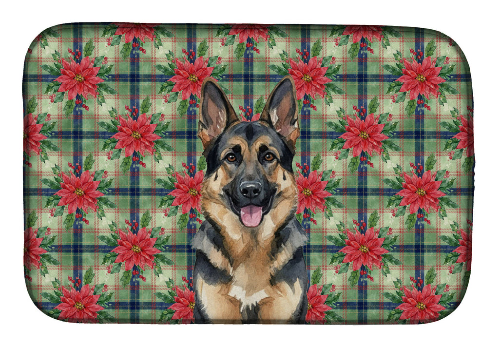 German Shepherd Christmas PoinsettIas Dish Drying Mat Absorbent Dish Drying Mat Pad for Kitchen Counter Dish Drainer Mat for Countertop, 14 x 21", Multicolor