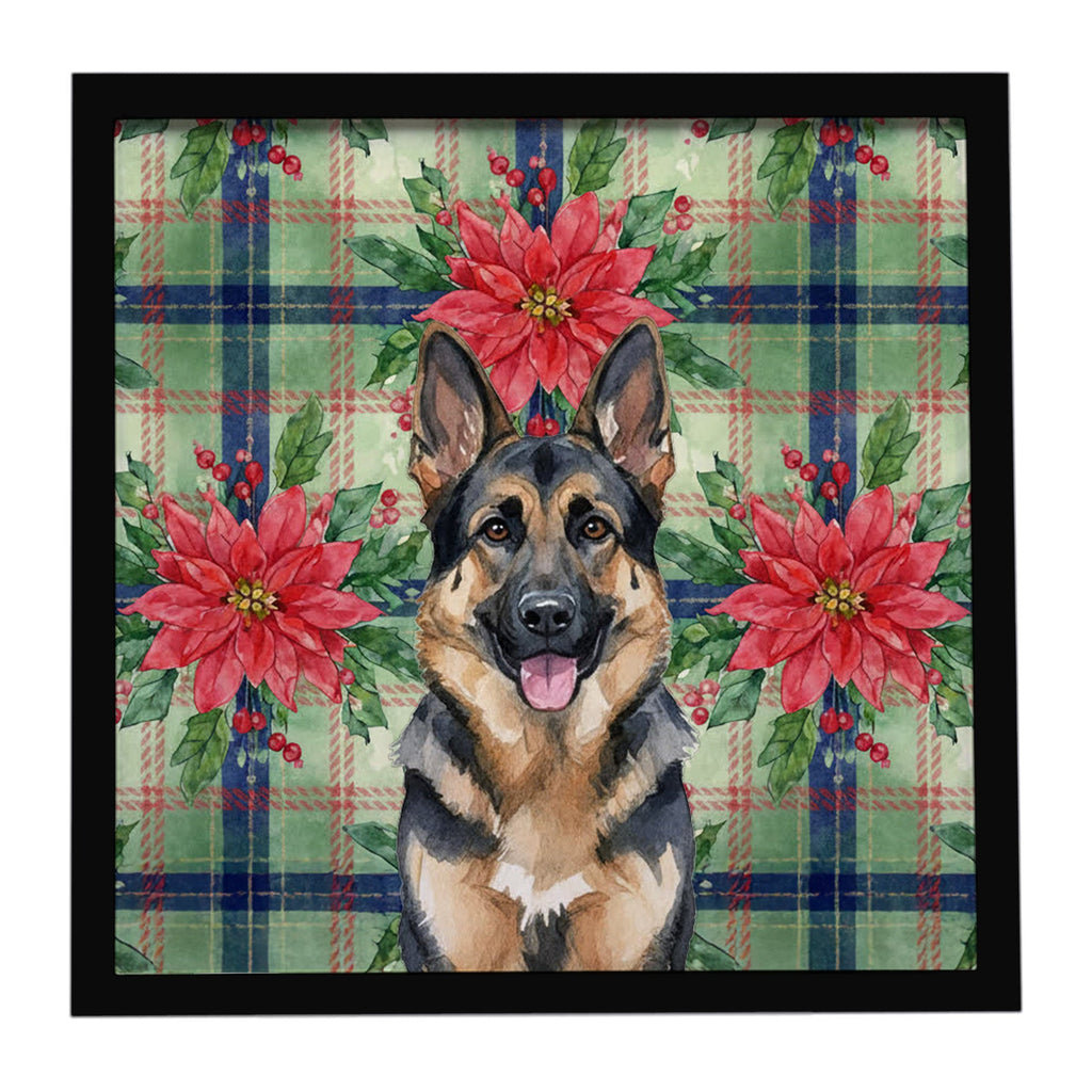 German Shepherd Christmas PoinsettIas Framed Metal Print Bathroom, Kitchen, Office, Home Decor Wall Art Ready to Hang, Square, 8X8