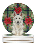 White German Shepherd Christmas PoinsettIas Large Sandstone Coasters Pack of 4 Absorbent Round Coasters Decor Gifts for Men or Women, 4 in, Multicolor