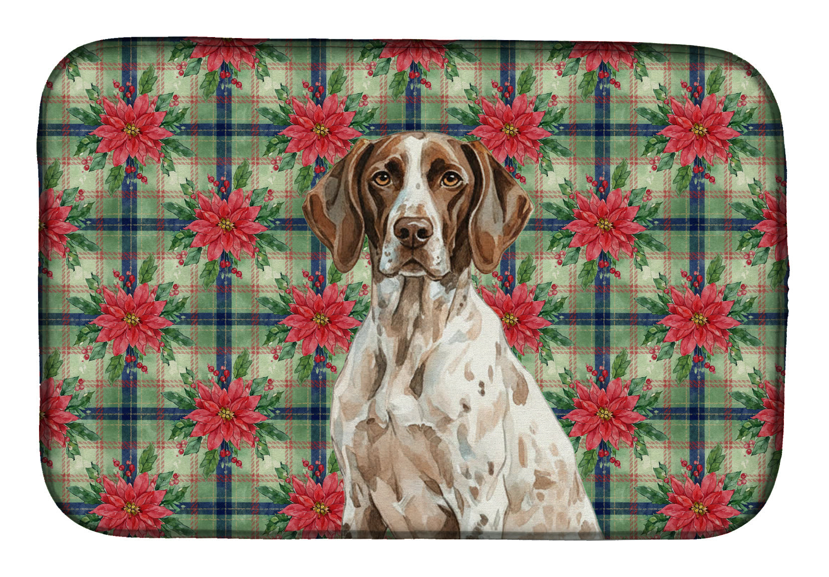German Shorthaired Pointer Christmas PoinsettIas Dish Drying Mat Absorbent Dish Drying Mat Pad for Kitchen Counter Dish Drainer Mat for Countertop, 14 x 21", Multicolor