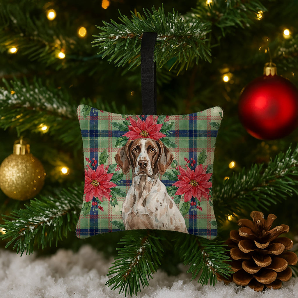 German Shorthaired Pointer Christmas PoinsettIas Hanging Square Fabric Ornament 3.5 � 3.5 Decorative Door-Knob & Tree Hanger, Soft Fabric