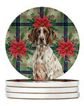 German Shorthaired Pointer Christmas PoinsettIas Large Sandstone Coasters Pack of 4 Absorbent Round Coasters Decor Gifts for Men or Women, 4 in, Multicolor