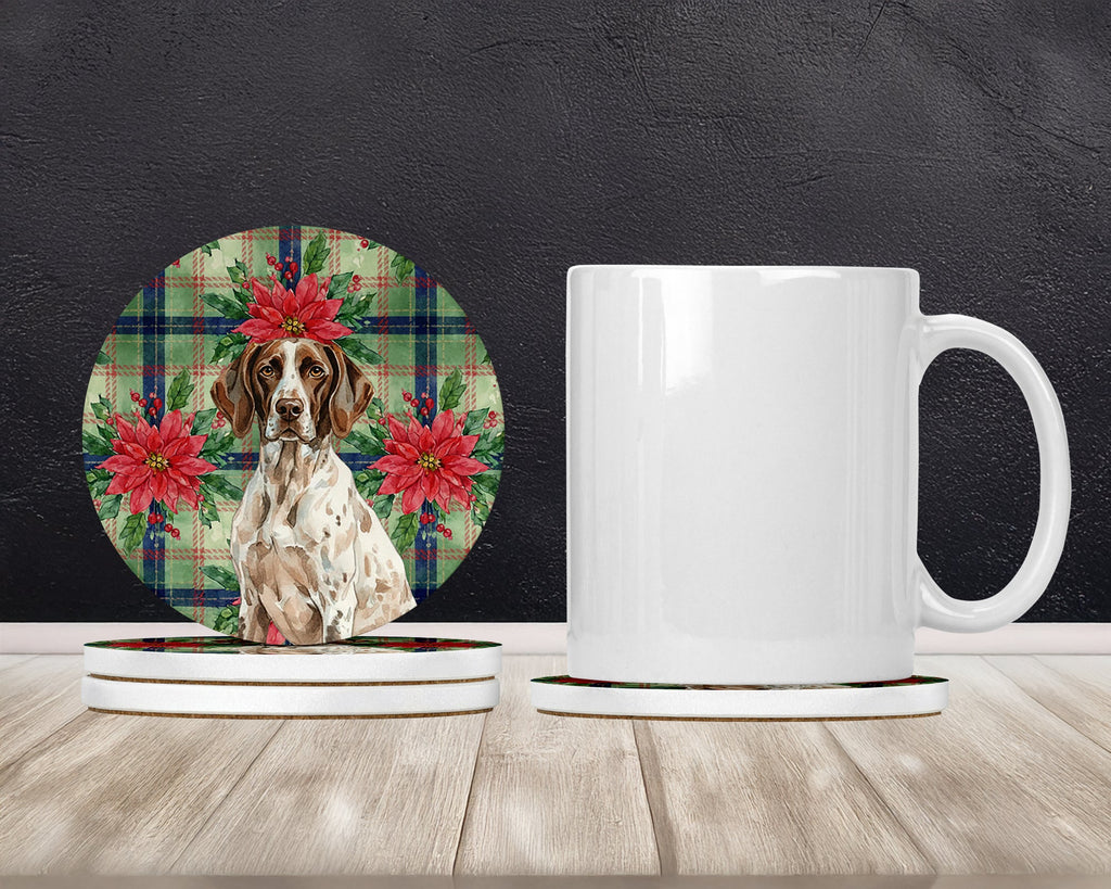 German Shorthaired Pointer Christmas PoinsettIas Large Sandstone Coasters Pack of 4 Absorbent Round Coasters Decor Gifts for Men or Women, 4 in, Multicolor