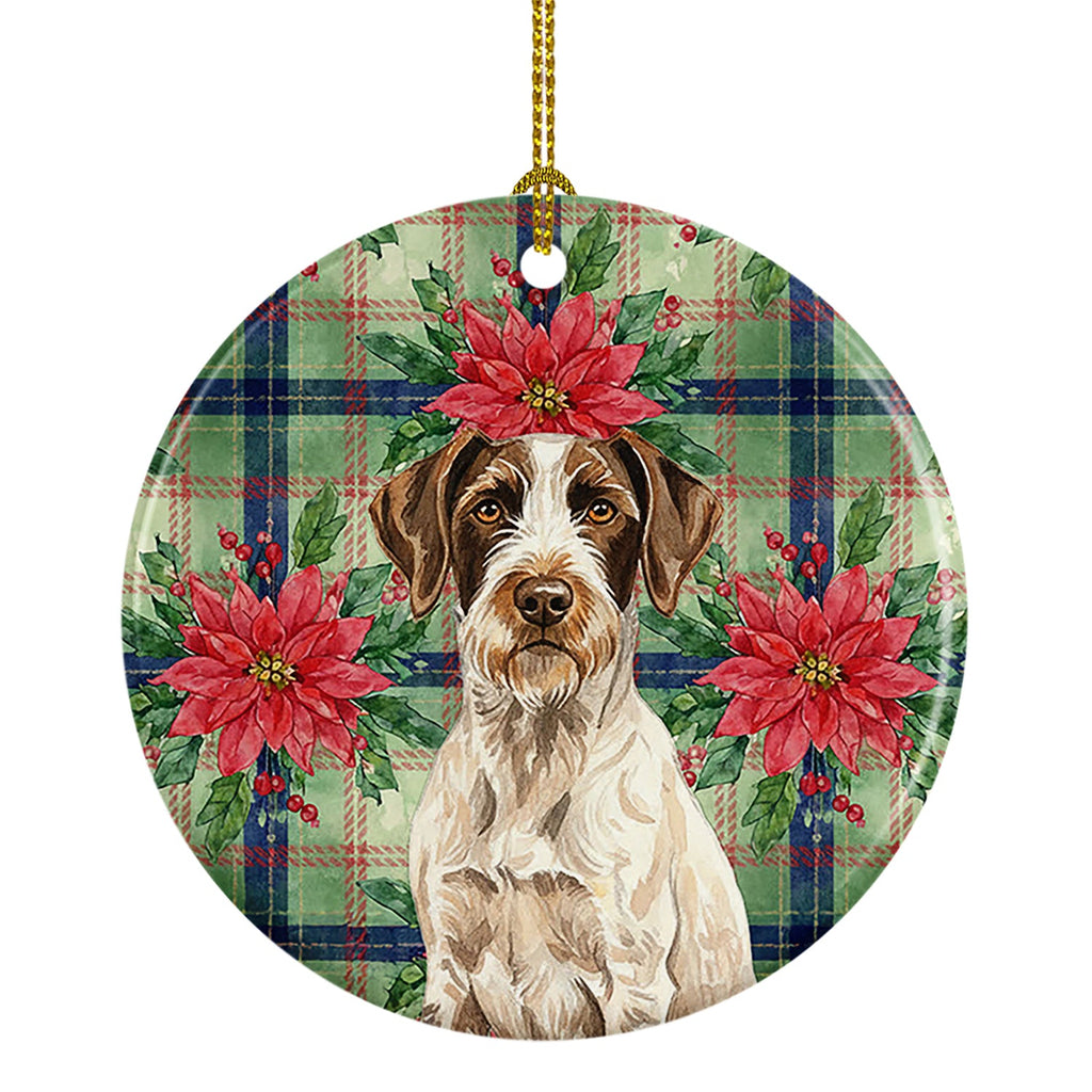 Liver and White German Wirehaired Pointer Christmas PoinsettIas Ceramic Ornament Christmas Tree Hanging Decorations for Home Christmas Holiday, Party, Gift, 3 in, Multicolor