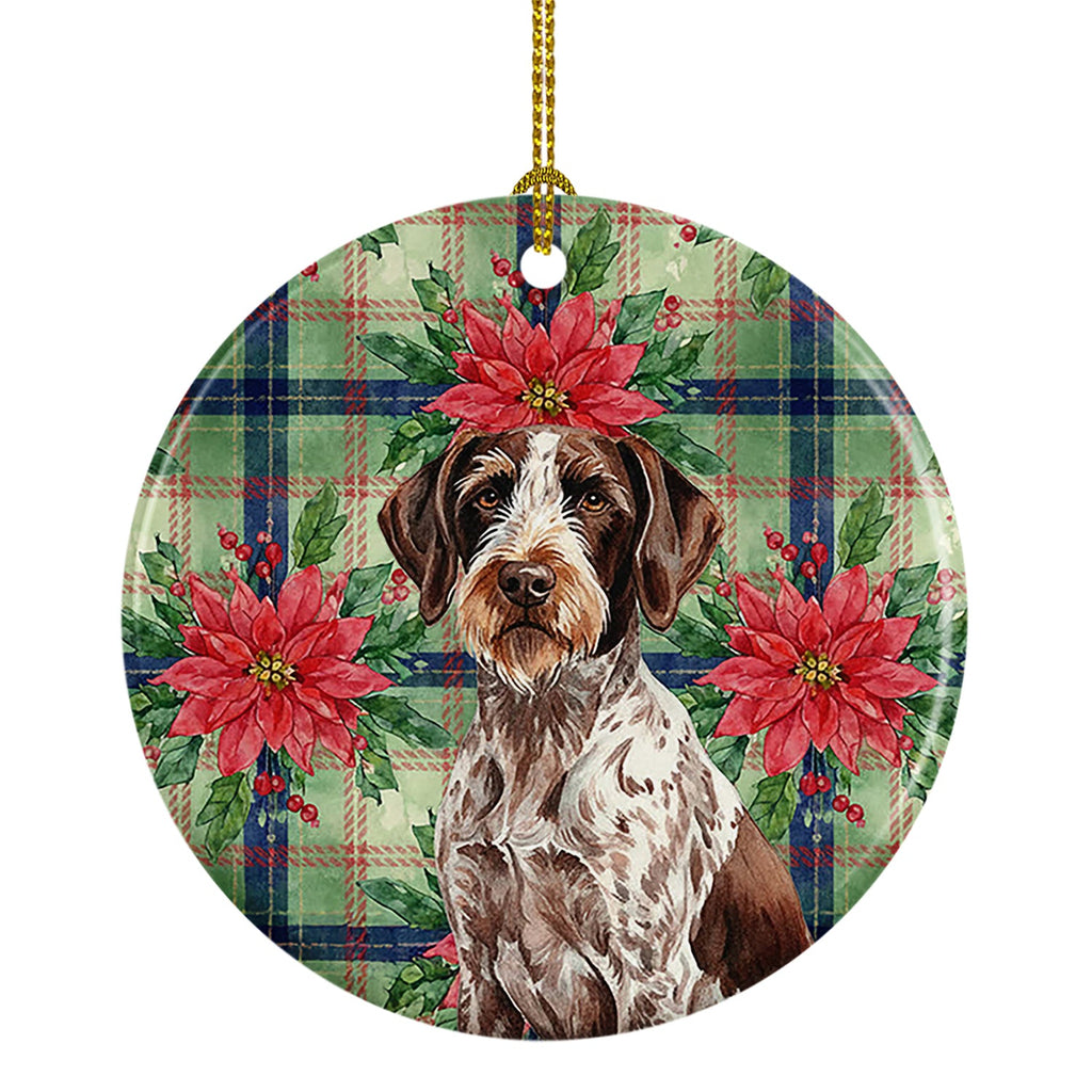 Roan German Wirehaired Pointer Christmas PoinsettIas Ceramic Ornament Christmas Tree Hanging Decorations for Home Christmas Holiday, Party, Gift, 3 in, Multicolor