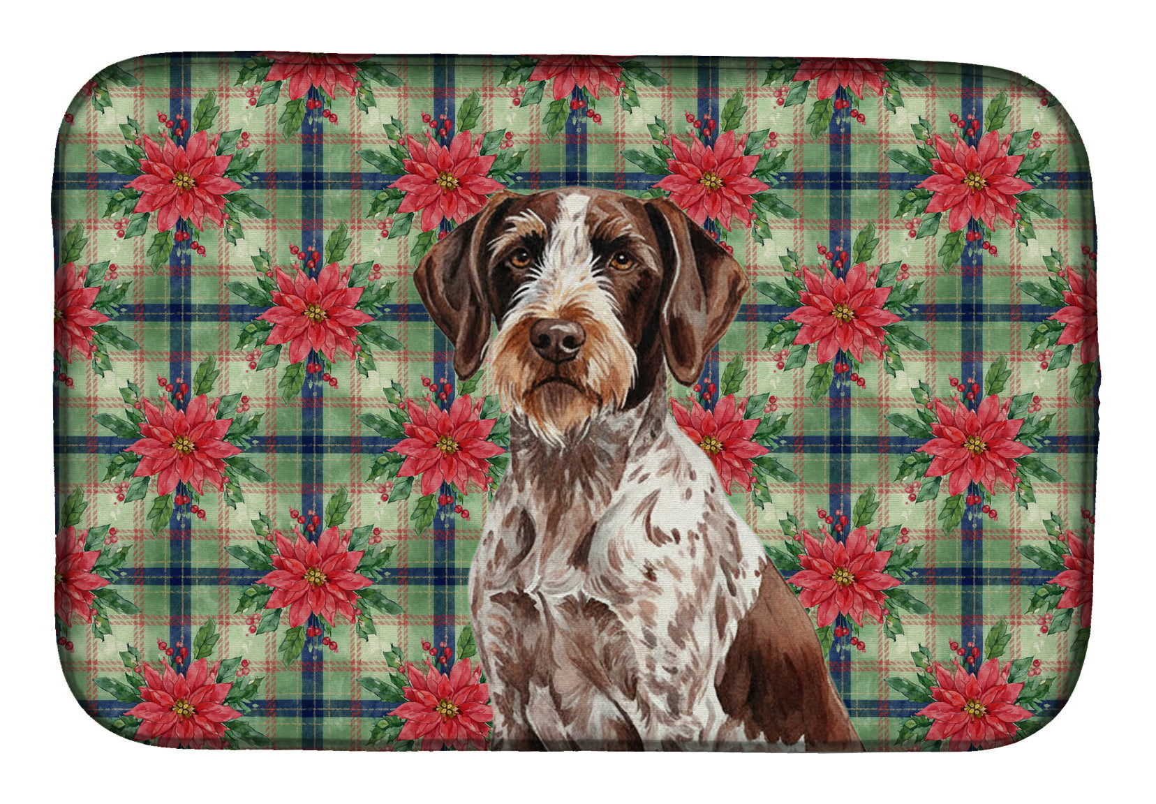 Roan German Wirehaired Pointer Christmas PoinsettIas Dish Drying Mat Absorbent Dish Drying Mat Pad for Kitchen Counter Dish Drainer Mat for Countertop, 14 x 21", Multicolor