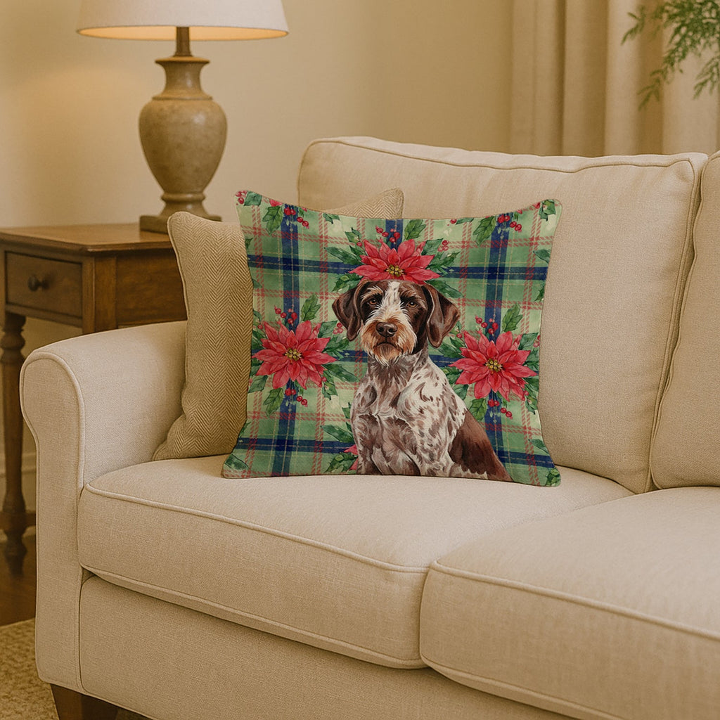 Roan German Wirehaired Pointer Christmas PoinsettIas Decorative Throw Pillow 14x14 Indoor Outdoor Accent Cushion, Fabric Cover with Insert for Sofa, Bed, Porch & Living Room