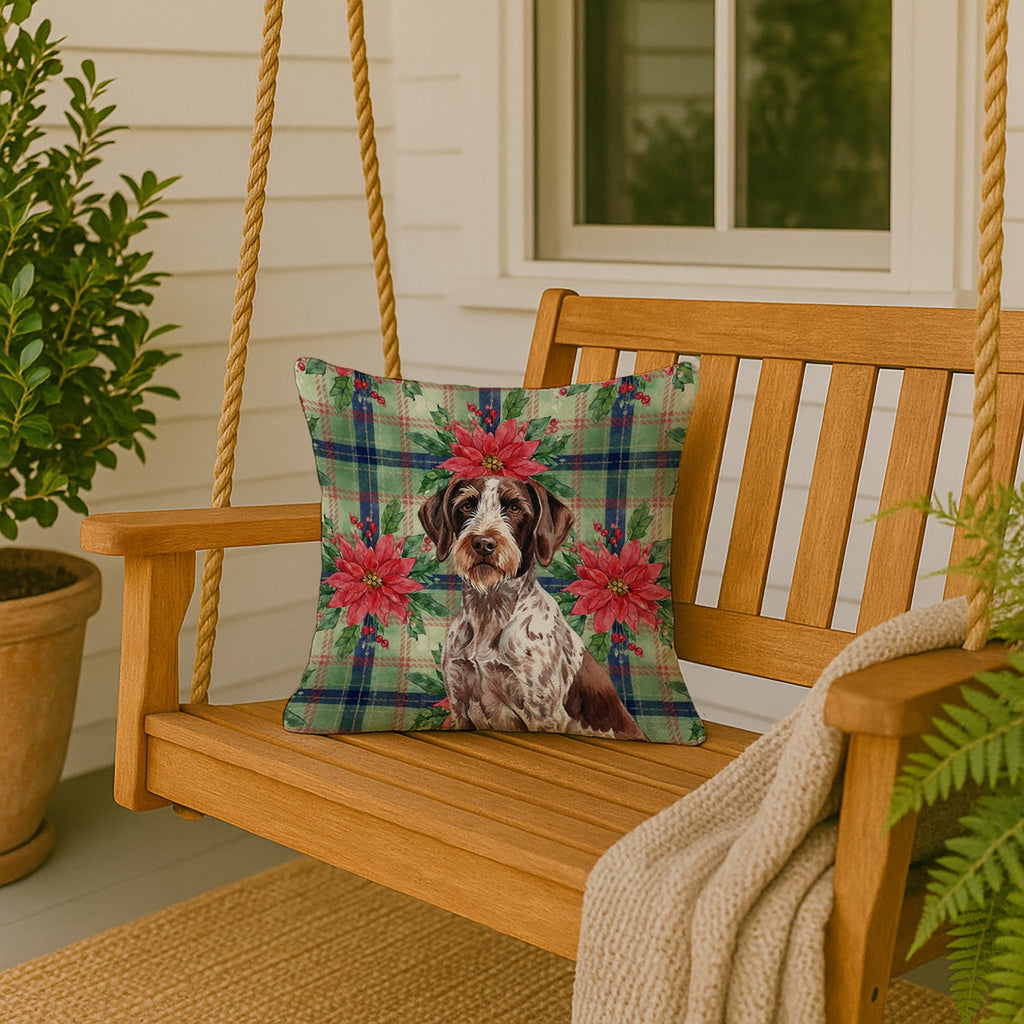 Roan German Wirehaired Pointer Christmas PoinsettIas Decorative Throw Pillow 18x18 Indoor Outdoor Accent Cushion, Fabric Cover with Insert for Sofa, Bed, Porch & Living Room