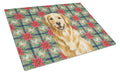 Golden Retriever Christmas PoinsettIas Cutting Board Tempered Glass Kitchen Cutting Surface, Heat Resistant Chopping, Non-Slip Feet, Food Prep & Serving