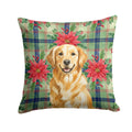 Golden Retriever Christmas PoinsettIas Decorative Throw Pillow 14x14 Indoor Outdoor Accent Cushion, Fabric Cover with Insert for Sofa, Bed, Porch & Living Room