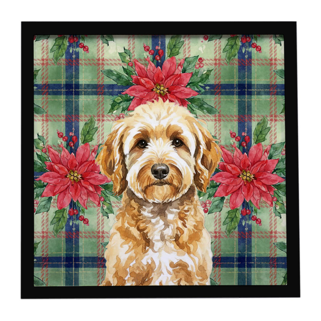Goldendoodle Christmas PoinsettIas Framed Metal Print Bathroom, Kitchen, Office, Home Decor Wall Art Ready to Hang, Square, 8X8