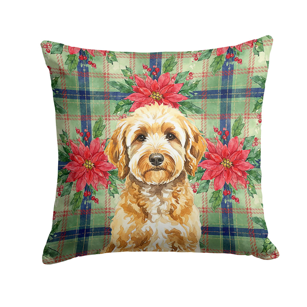 Goldendoodle Christmas PoinsettIas Decorative Throw Pillow 18x18 Indoor Outdoor Accent Cushion, Fabric Cover with Insert for Sofa, Bed, Porch & Living Room