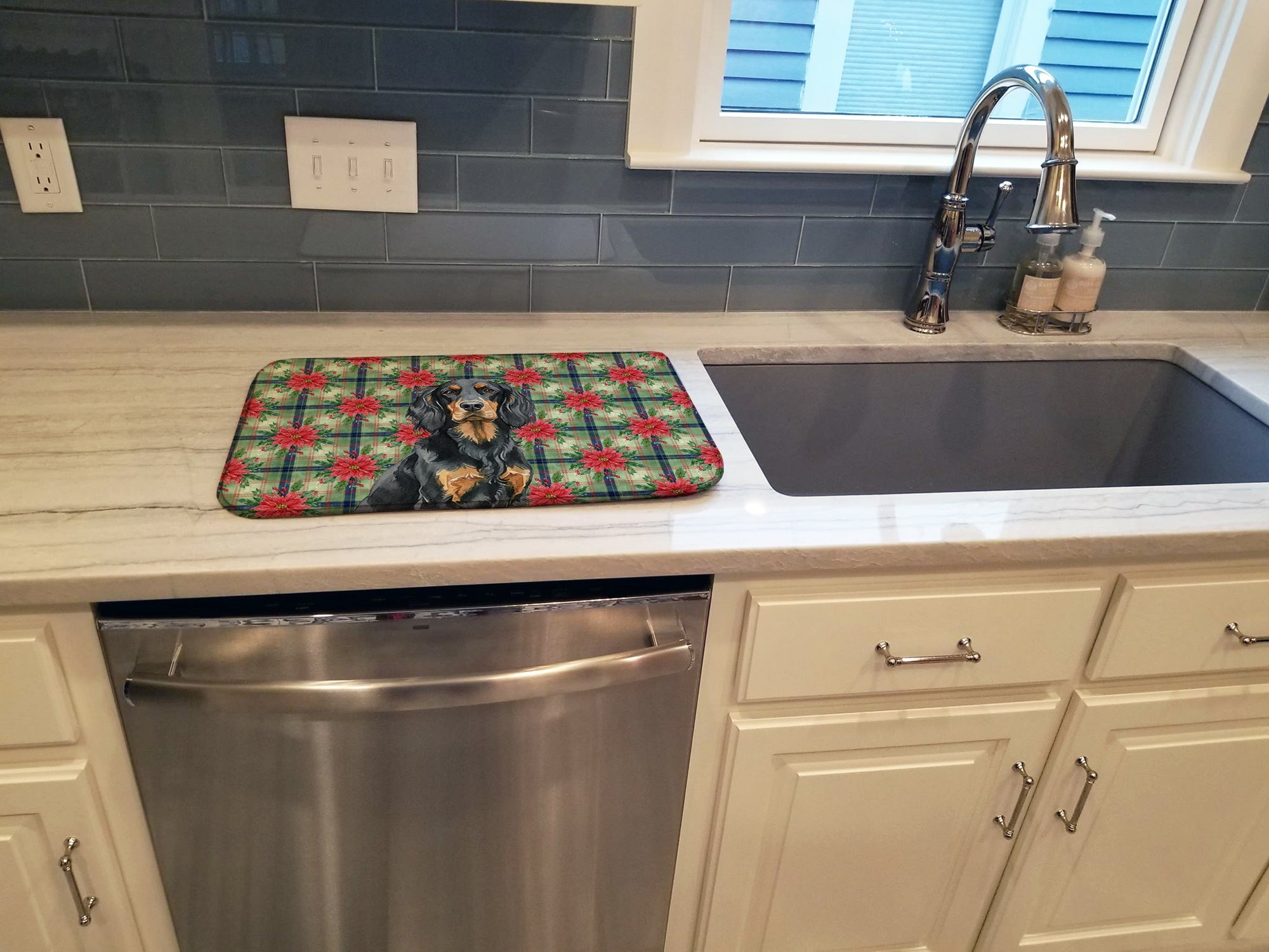 Gordon Setter Christmas PoinsettIas Dish Drying Mat Absorbent Dish Drying Mat Pad for Kitchen Counter Dish Drainer Mat for Countertop, 14 x 21", Multicolor