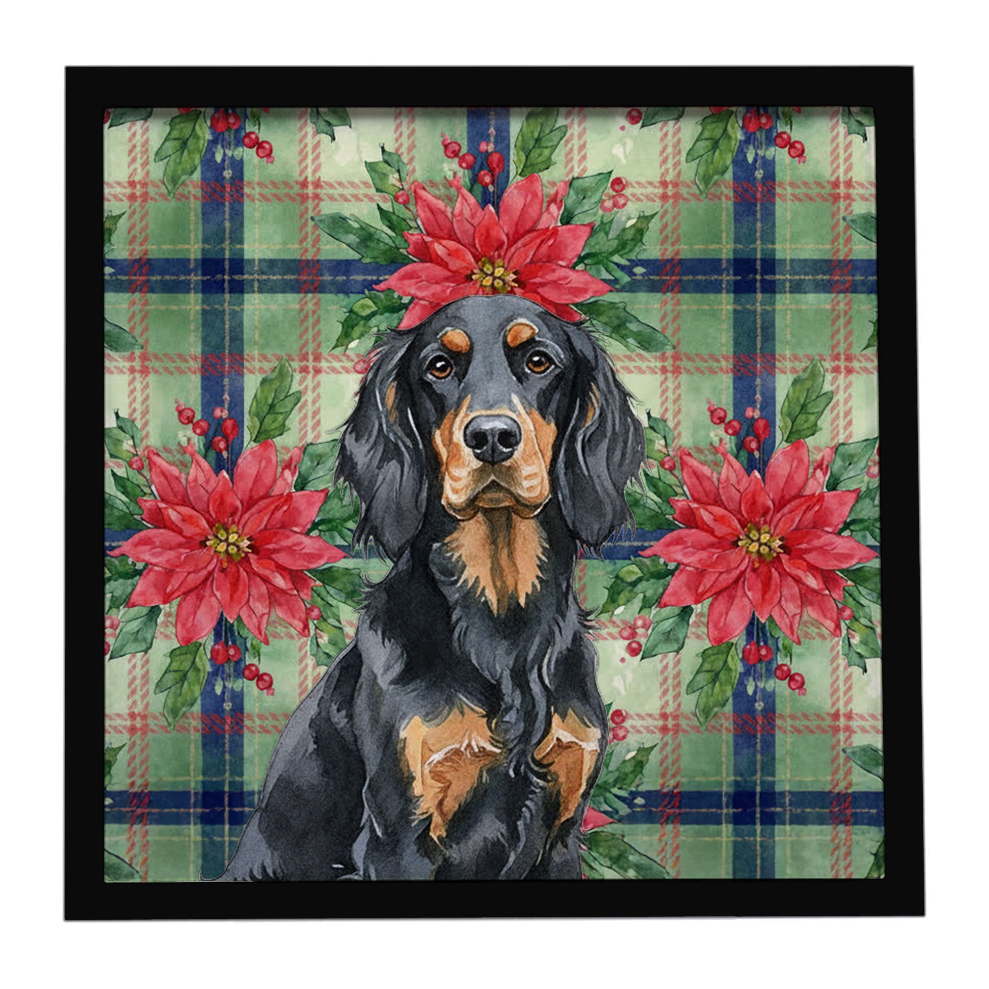 Gordon Setter Christmas PoinsettIas Framed Metal Print Bathroom, Kitchen, Office, Home Decor Wall Art Ready to Hang, Square, 8X8