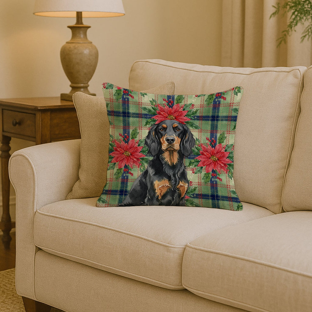 Gordon Setter Christmas PoinsettIas Decorative Throw Pillow 14x14 Indoor Outdoor Accent Cushion, Fabric Cover with Insert for Sofa, Bed, Porch & Living Room