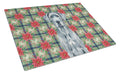 Blue Great Dane Christmas PoinsettIas Cutting Board Tempered Glass Kitchen Cutting Surface, Heat Resistant Chopping, Non-Slip Feet, Food Prep & Serving