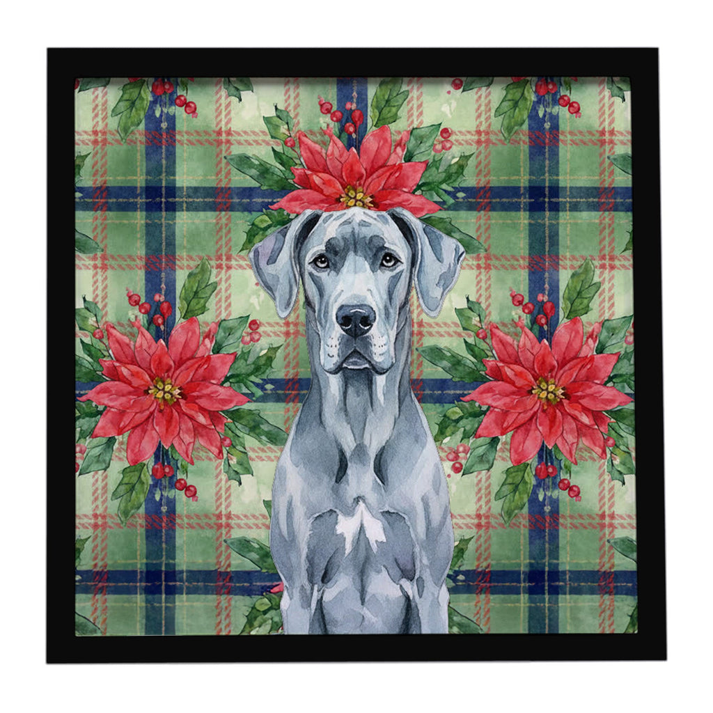 Blue Great Dane Christmas PoinsettIas Framed Metal Print Bathroom, Kitchen, Office, Home Decor Wall Art Ready to Hang, Square, 8X8