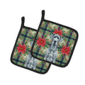 Blue Great Dane Christmas PoinsettIas Pot Holder Set of 2 Heat Resistant Quilted Hot Pads 7.5 x 7.5 Inch, Insulated Kitchen Trivets for Cooking & Baking