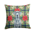 Blue Great Dane Christmas PoinsettIas Decorative Throw Pillow 18x18 Indoor Outdoor Accent Cushion, Fabric Cover with Insert for Sofa, Bed, Porch & Living Room